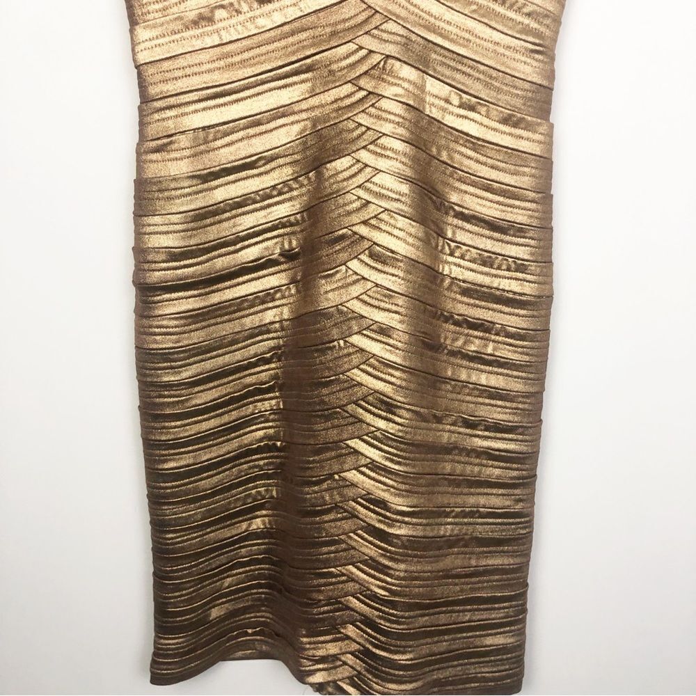 TADASHI COLLECTION | Bronze Gold Bandage Style Bodycon Dress Women’s Size Medium - Picture 3 of 12